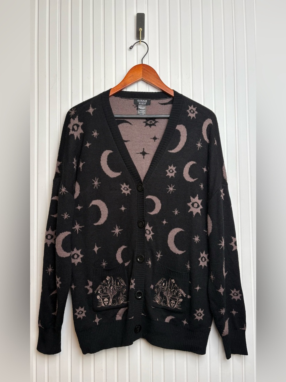 Cosmic Aura Womens Celestial Sweater S/M All Over Print Witchy Goth Halloween